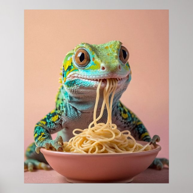 Funny Gecko Eating Spaghetti Poster (Vorne)