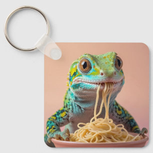 Funny Gecko Eating Spaghetti Schlüsselanhänger