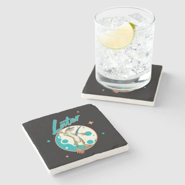Funny Gecko Spater Steinuntersetzer (Seitenansicht)
