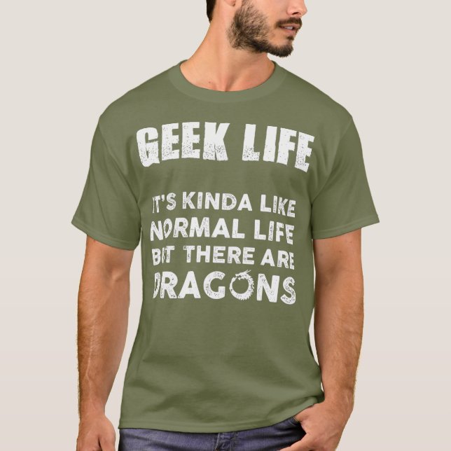 Funny Geek Life Dungeon Dragons Dice Gaming T-Shirt (Vorderseite)