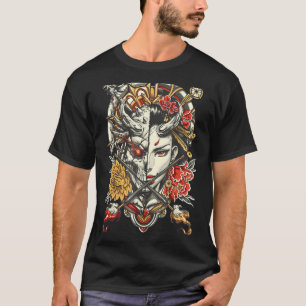 Funny Geisha und Demon japanische Blume Cherry Blo T-Shirt