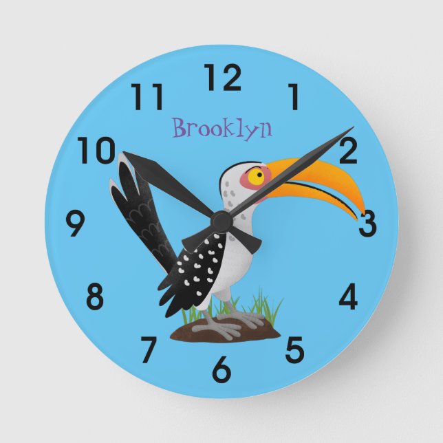 Funny Gelb Tannenvogel Safari Cartoon Runde Wanduhr (Vorderseite)