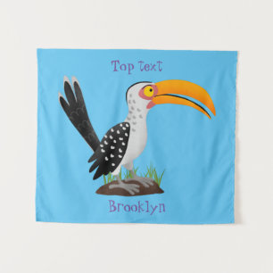 Funny Gelb Tannenvogel Safari Cartoon Wandteppich