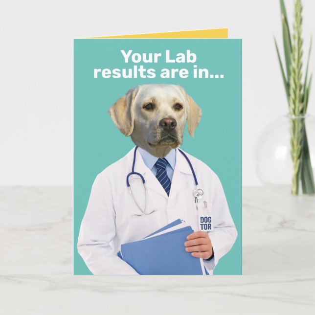 Funny Gelbe Labrador Doctor mit Labrador Ergebniss Karte (Vorderseite)