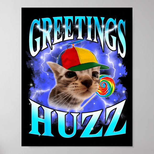 Funny Gen Z Gen Alpha Slang Cat Meme Greetings Huz Poster (Vorne)
