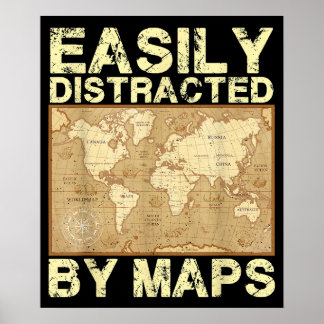 Funny Geography Lehrer leicht von Karten abgelenkt Poster