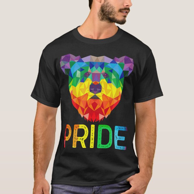 Funny Geometric Bear LGBT Rainbow Flag Gay Pride T T-Shirt (Vorderseite)