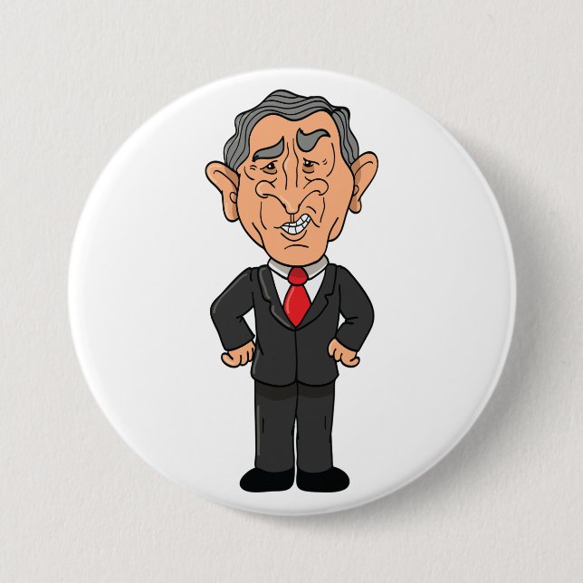 Funny George W Bush Political Caricature Button (Vorderseite)