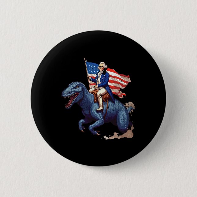 Funny George Washington Riding A Tyrannosaurus Rex Button (Vorderseite)