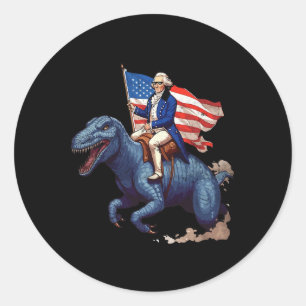 Funny George Washington Riding A Tyrannosaurus Rex Runder Aufkleber