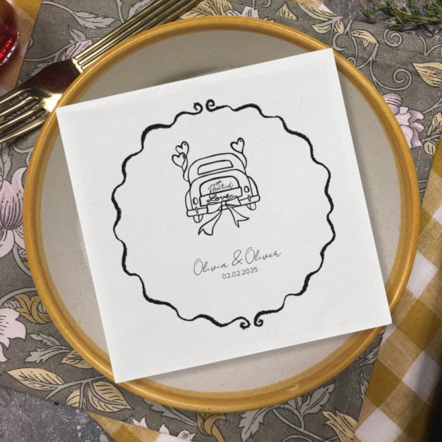 Funny gerade verheiratet Auto Brauch Hochzeit Serviette (Von Creator hochgeladen)