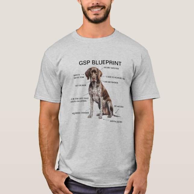 Funny German Kurzhaarige Pointer Blueprint T-Shirt (Vorderseite)