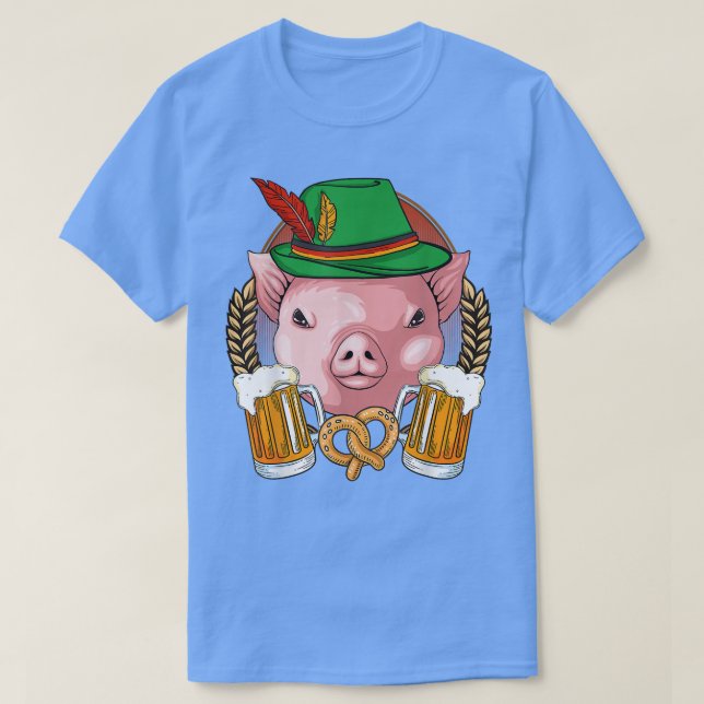 Funny German Lederhosen Pig Drinkers Bauern Oktob T-Shirt (Design vorne)