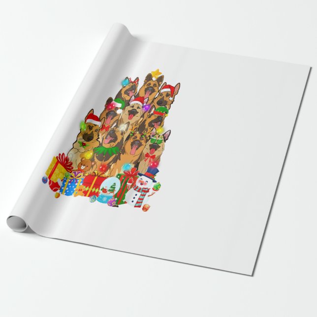 Funny German Shepherd Christmas Tree Lights Gesche Geschenkpapier (Ungerollt)