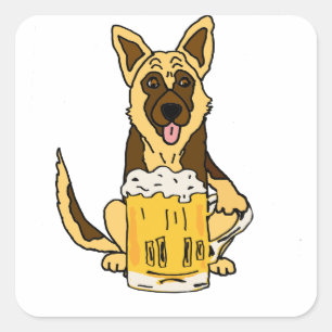 Funny German Shepherd Dog Drinks Bierkunst Quadratischer Aufkleber