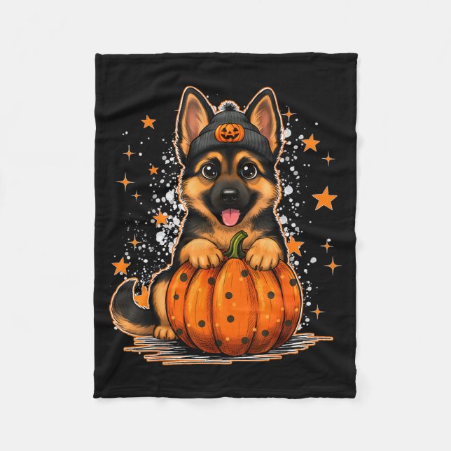 Funny German Shepherd Dog Halloween Pumpkin Graphi Fleecedecke (Vorderseite)