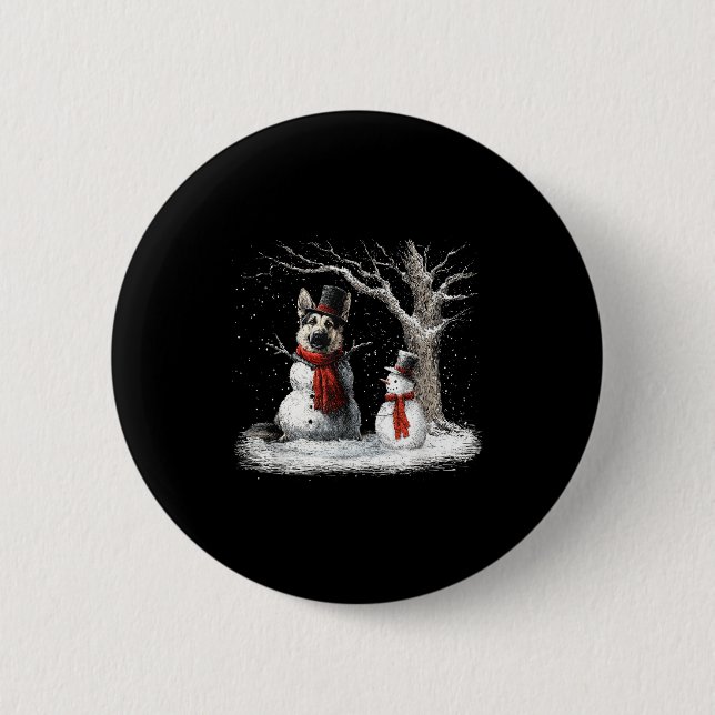 Funny German Shepherd Dog In The Snow Tree Christm Button (Vorderseite)