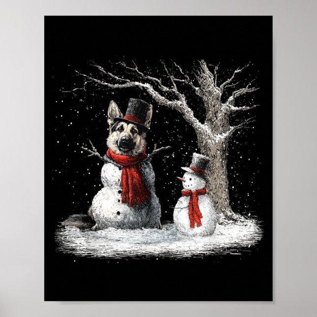 Funny German Shepherd Dog In The Snow Tree Christm Poster (Vorne)