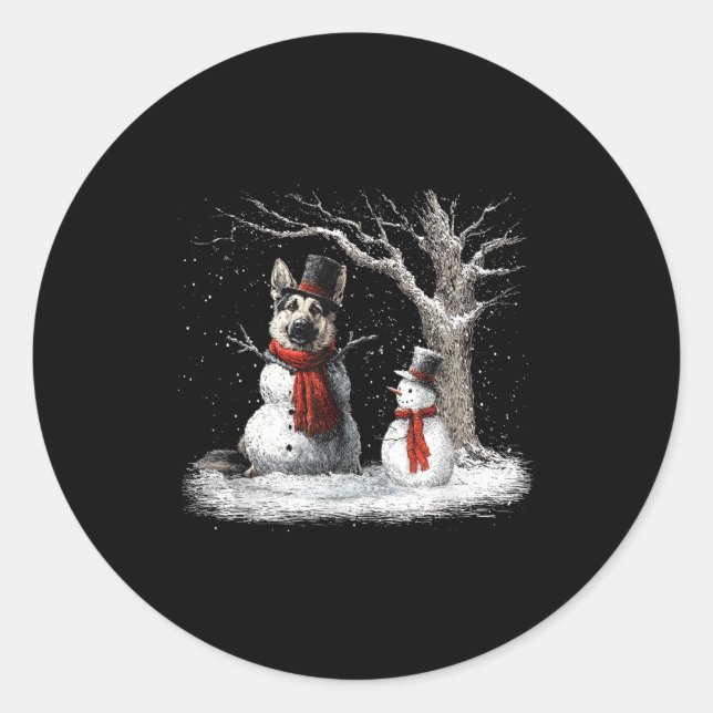 Funny German Shepherd Dog In The Snow Tree Christm Runder Aufkleber (Vorderseite)