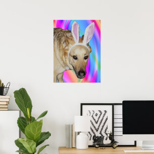 Funny German Shepherd Dog & Ostersonnige Ohren Poster