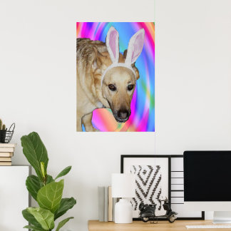 Funny German Shepherd Dog & Ostersonnige Ohren Poster