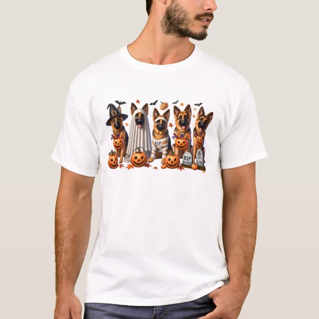 Funny German Shepherd Halloween Hund Lover T-Shirt (Vorderseite)