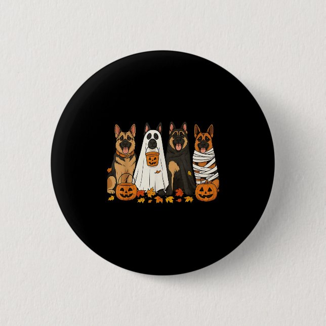 Funny German Shepherd Hunde Dressed as Ghost Soky  Button (Vorderseite)