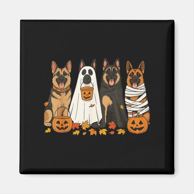 Funny German Shepherd Hunde Dressed as Ghost Soky  Magnet (Vorne)