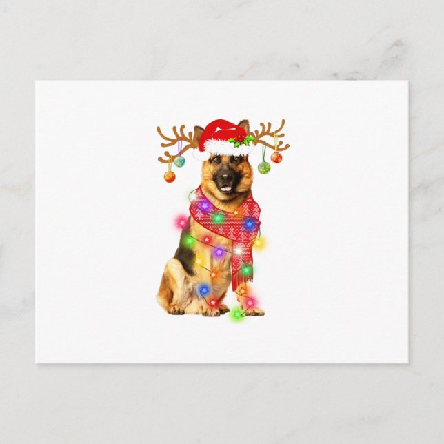 Funny German Shepherd Weihnachtsmannmütze Xmas Lig Ankündigungspostkarte (Vorderseite)