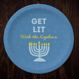 Funny "Get Lit" Chic Personalisiert Menorah Hanukk Pappteller