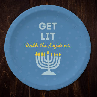 Funny "Get Lit" Chic Personalisiert Menorah Hanukk Pappteller