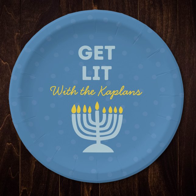 Funny "Get Lit" Chic Personalisiert Menorah Hanukk Pappteller (Von Creator hochgeladen)