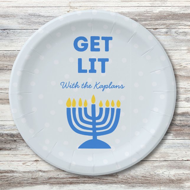 Funny "Get Lit" Chic Personalisiert Menorah Hanukk Pappteller (Von Creator hochgeladen)