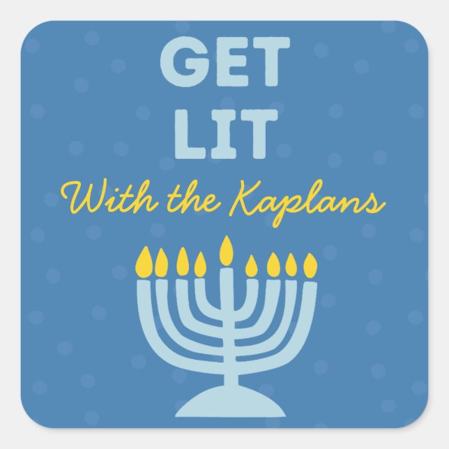 Funny "Get Lit" Chic Personalisiert Menorah Hanukk Quadratischer Aufkleber (Vorderseite)