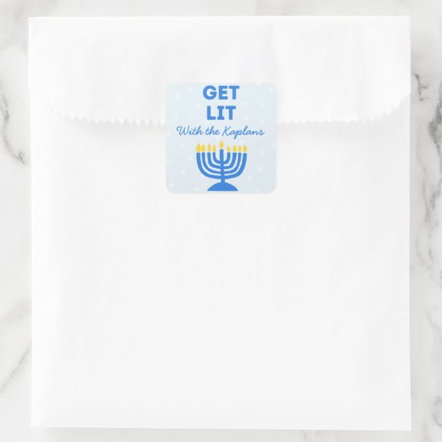 Funny "Get Lit" Chic Personalisiert Menorah Hanukk Quadratischer Aufkleber (Tasche)