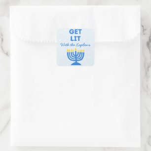 Funny "Get Lit" Chic Personalisiert Menorah Hanukk Quadratischer Aufkleber