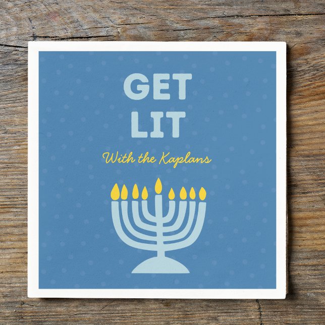 Funny "Get Lit" Chic Personalisiert Menorah Hanukk Serviette (Von Creator hochgeladen)