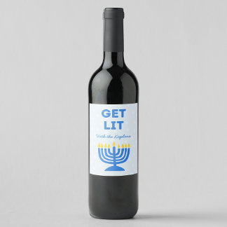Funny "Get Lit" Chic Personalisiert Menorah Hanukk Weinetikett