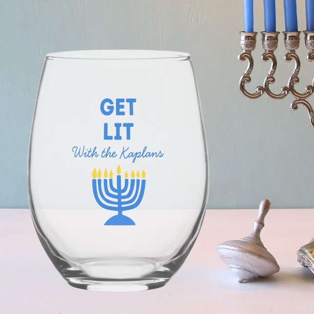 Funny "Get Lit" Chic Personalisiert Menorah Hanukk Weinglas Ohne Stiel (Von Creator hochgeladen)