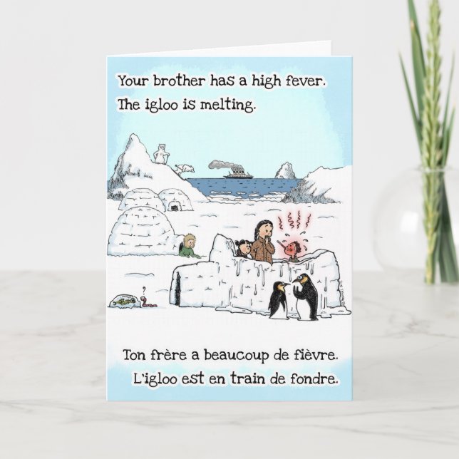 Funny Get Well Card for Kids - Englisch Französisc Karte (Vorderseite)