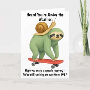 Funny Get Well Card Sloth Snail Skateboard Kunst,  Dankeskarte