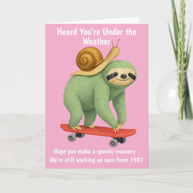 Funny Get Well Card Sloth Snail Skateboard Kunst,  Dankeskarte (Vorderseite)