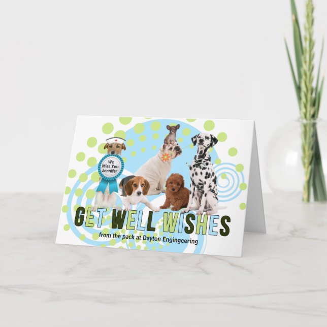 Funny Get Well Pack von Hunden mit Namen Karte (Vorderseite)