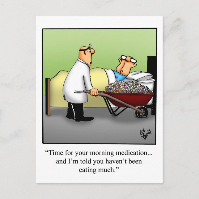 Funny Get Well Postcard "Morning Mediation" Postkarte (Vorderseite)