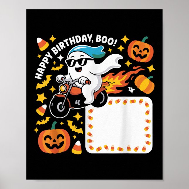 Funny Ghost Biker Halloween Design mit Flammen und Poster (Vorne)
