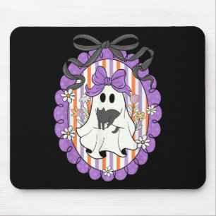 Funny Ghost Black Cat Coquette Bow Spooky Jahresze Mousepad