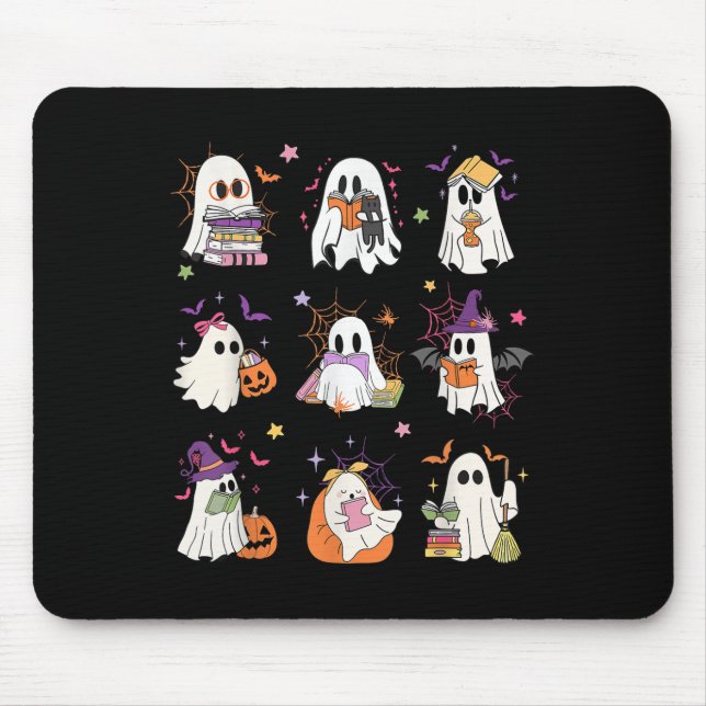 Funny Ghost Book Reading Halloween Bücher Lover Te Mousepad (Vorne)