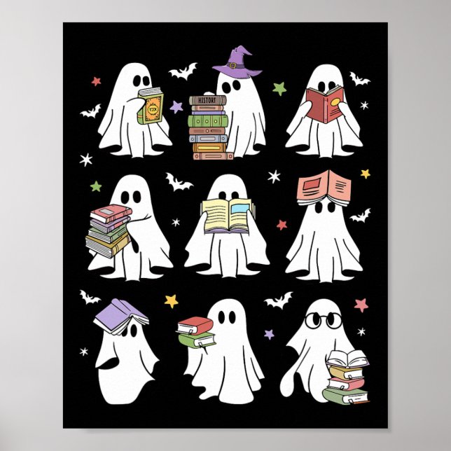 Funny Ghost Book Reading Halloween Bücher Lover Te Poster (Vorne)