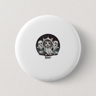 Funny Ghost Cat Boo Halloween Animal Ghost Kitty T Button