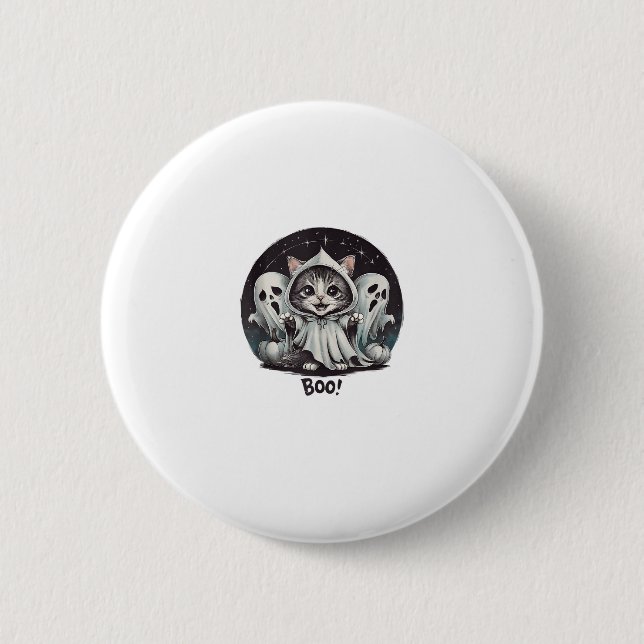 Funny Ghost Cat Boo Halloween Animal Ghost Kitty T Button (Vorderseite)